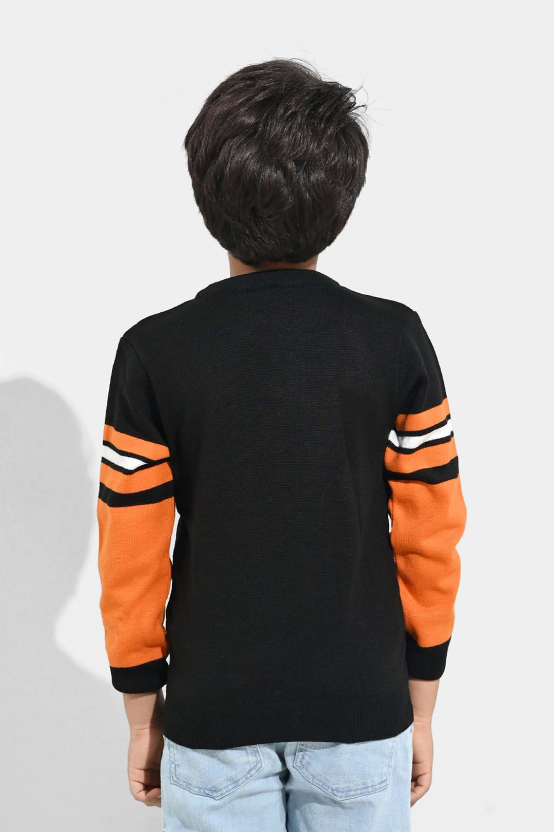 Boys Acrylic Sweater-Soccer-Blk.Orange