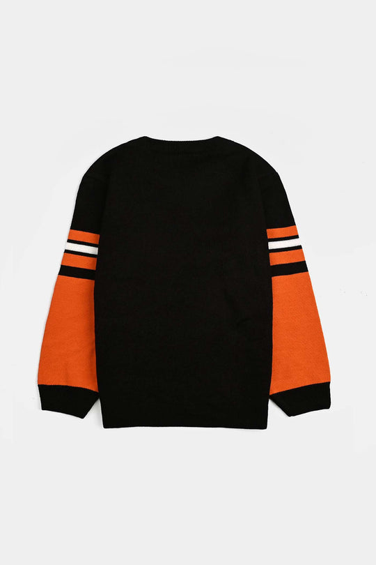 Boys Acrylic Sweater-Soccer-Blk.Orange