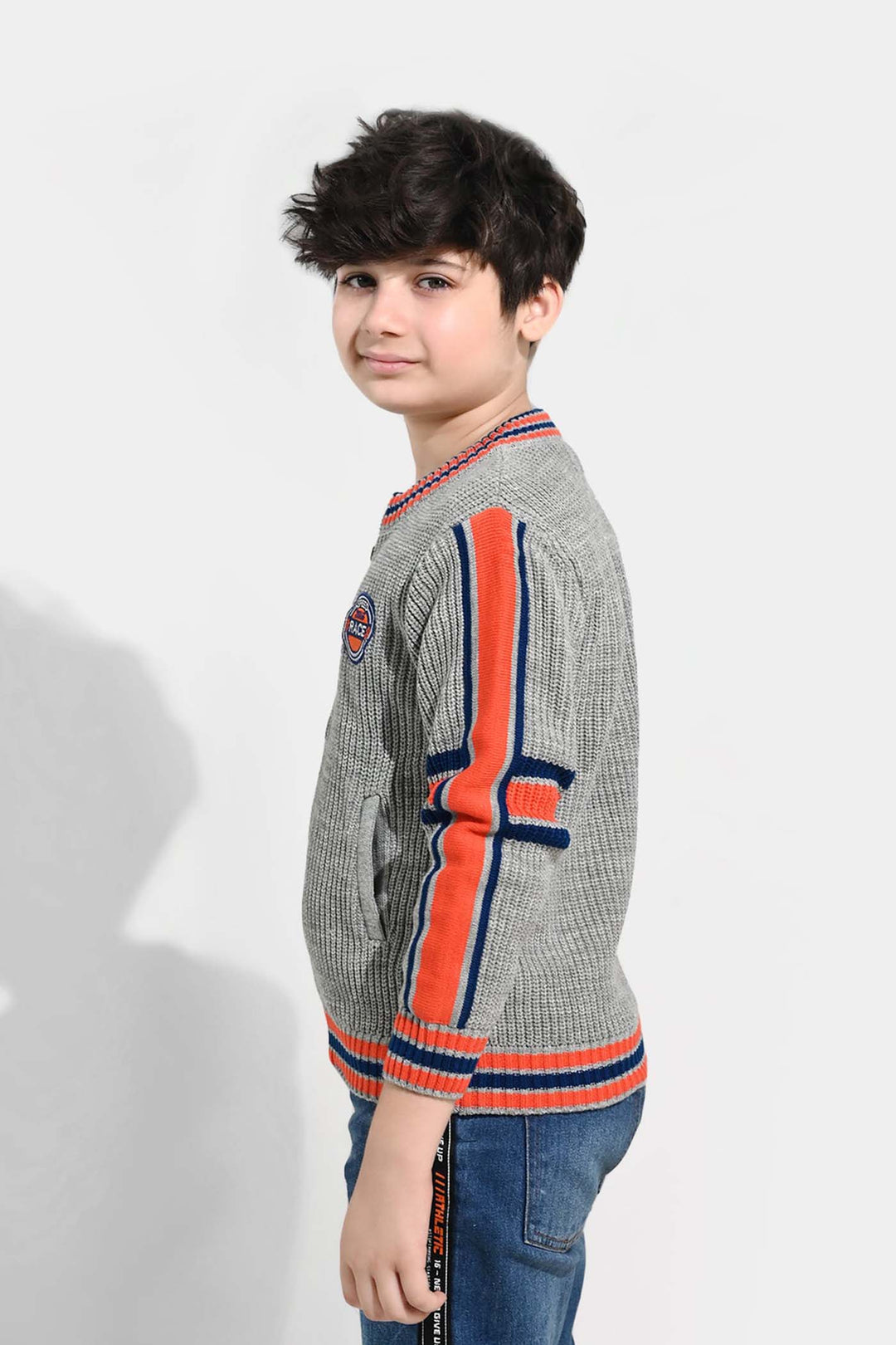 Boys Acrylic Sweater-Race - GREY