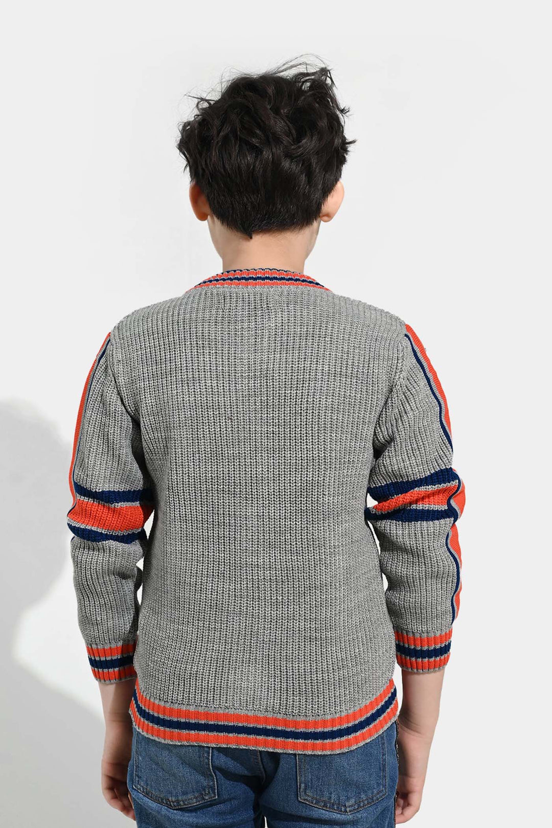 Boys Acrylic Sweater-Race - GREY