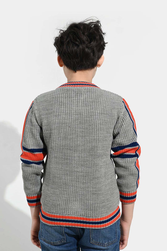 Boys Acrylic Sweater-Race - GREY