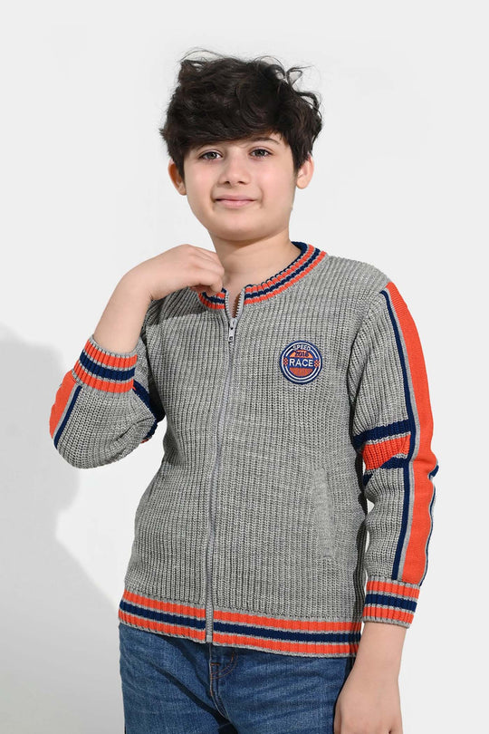Boys Acrylic Sweater-Race - GREY