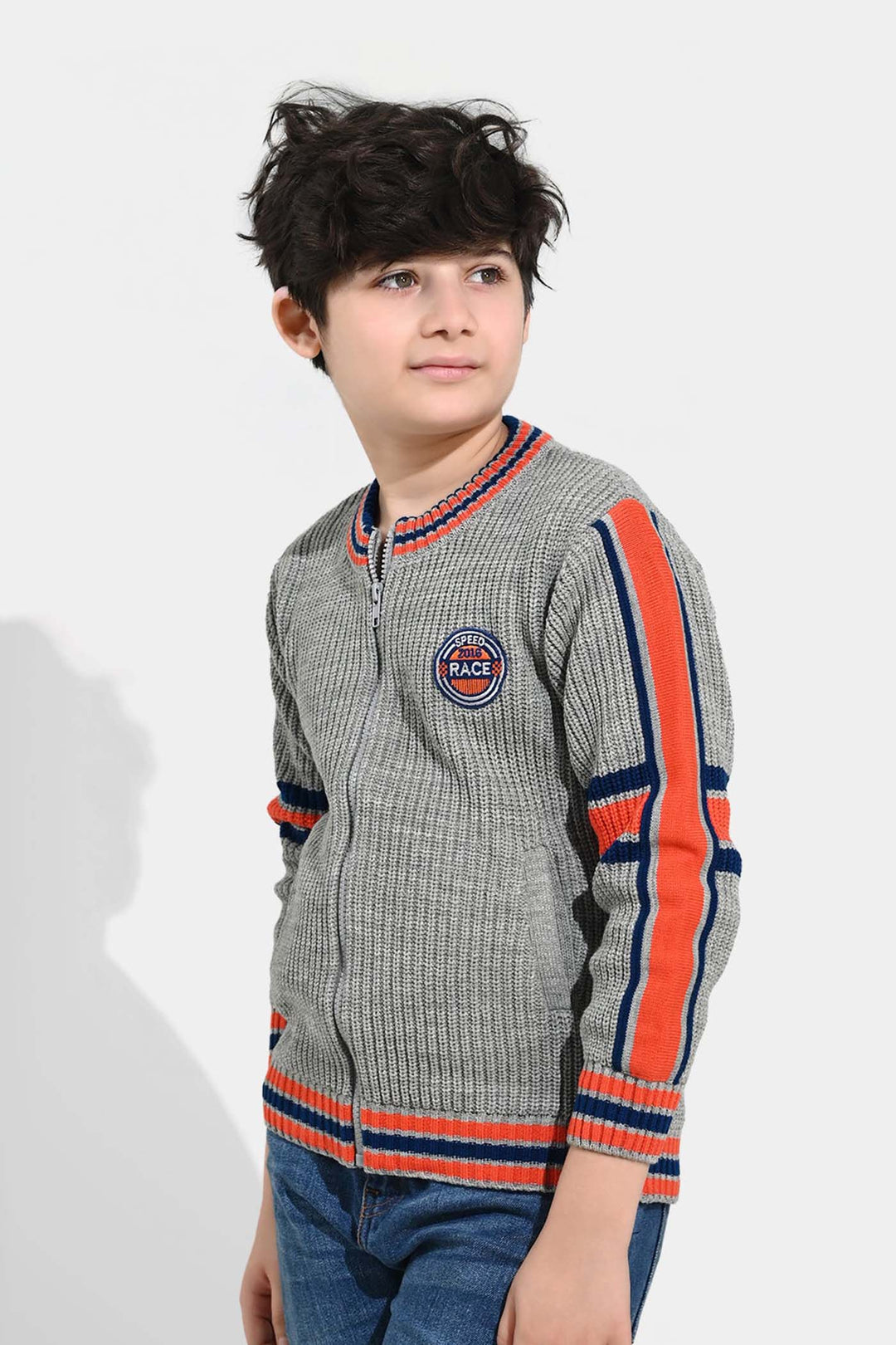 Boys Acrylic Sweater-Race - GREY