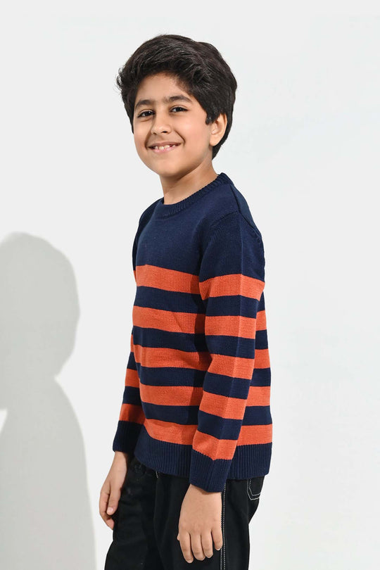Boys Acrylic Sweater-Marmalade-Rust.Navy