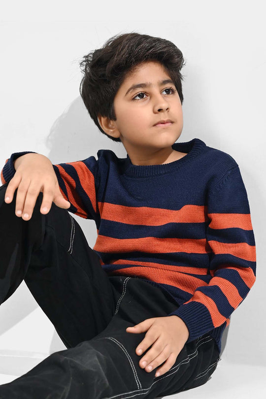 Boys Acrylic Sweater-Marmalade-Rust.Navy