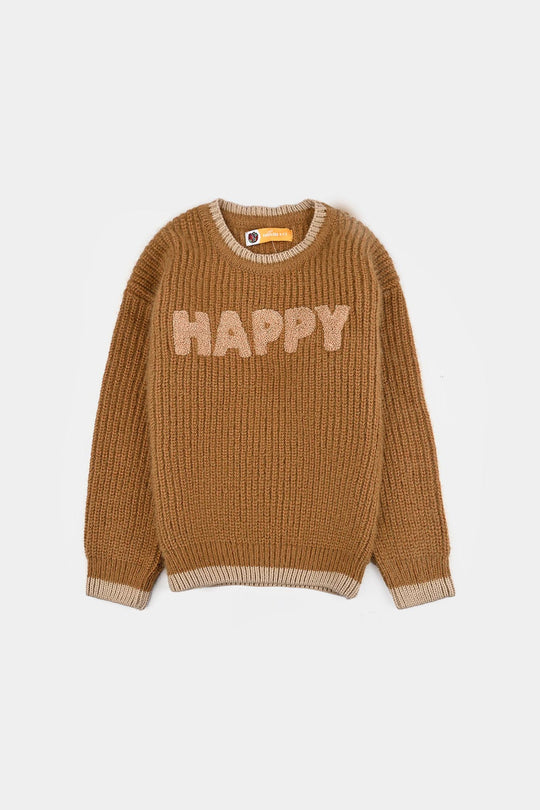 Boys Acrylic-Crystal Feather Sweater-Happy-Lt.Brown