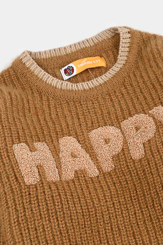 Boys Acrylic-Crystal Feather Sweater-Happy-Lt.Brown