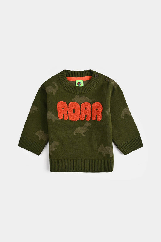 Infant Boys Acrylic Sweater-Roar - Green
