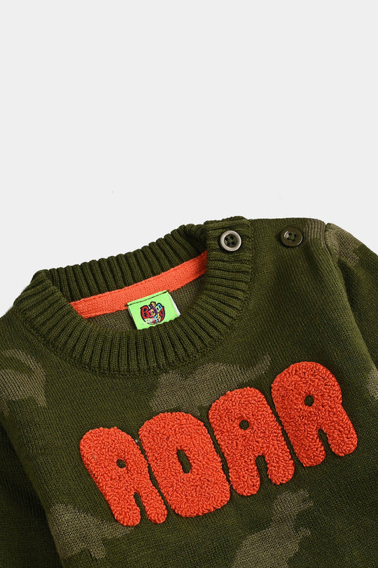 Infant Boys Acrylic Sweater-Roar - Green