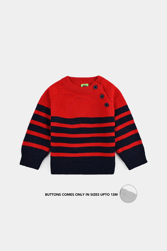 Infant Boys Acrylic Sweater-Navy & Red Stripe