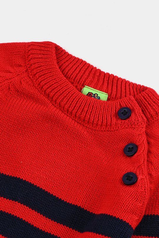 Infant Boys Acrylic Sweater-Navy & Red Stripe
