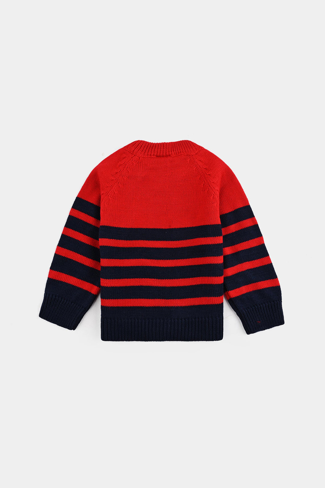 Infant Boys Acrylic Sweater-Navy & Red Stripe - NAVY