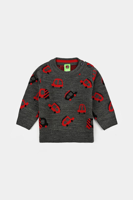 Infant Boys Acrylic Sweater-Little Cars - CHARCOAL