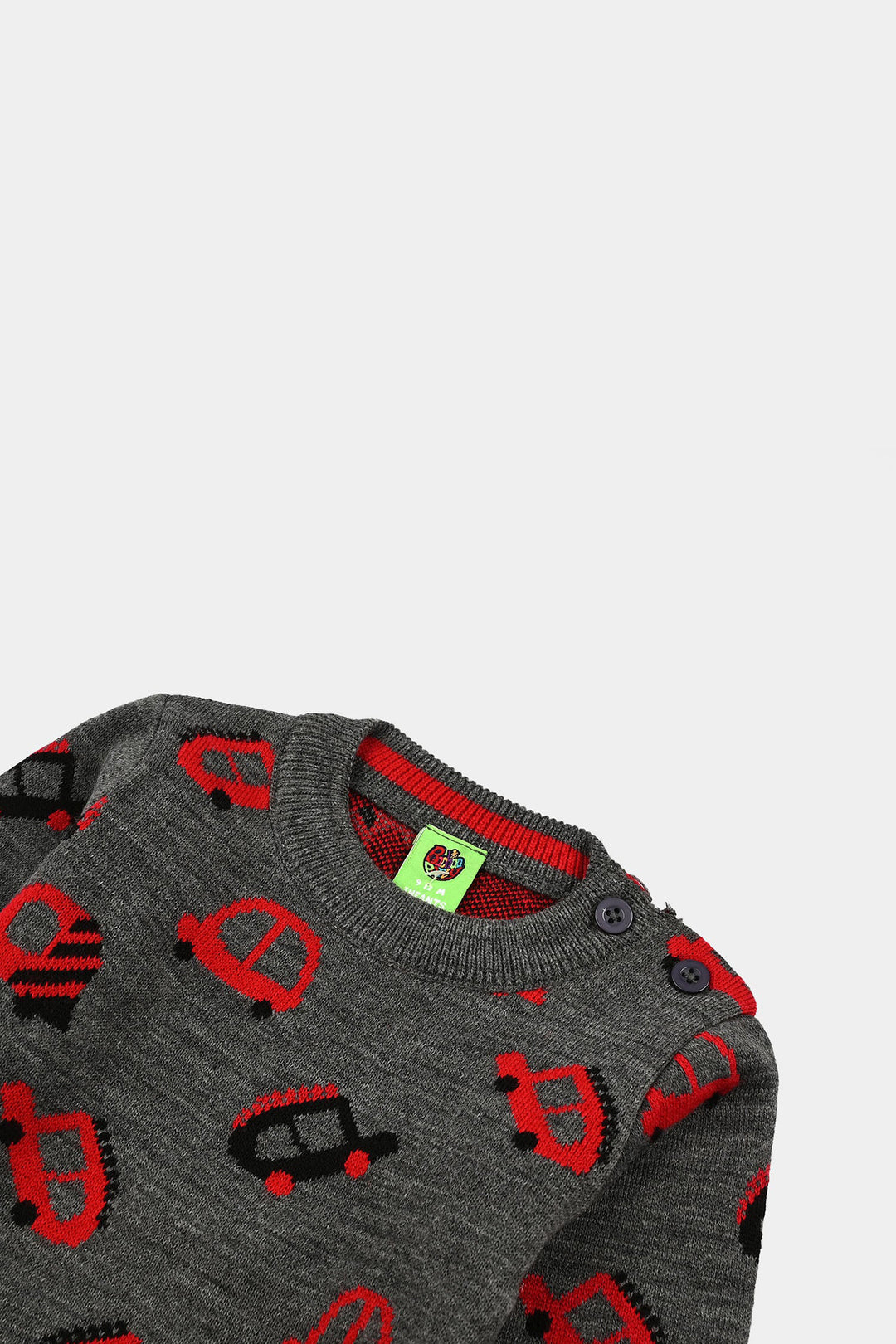 Infant Boys Acrylic Sweater-Little Cars - CHARCOAL