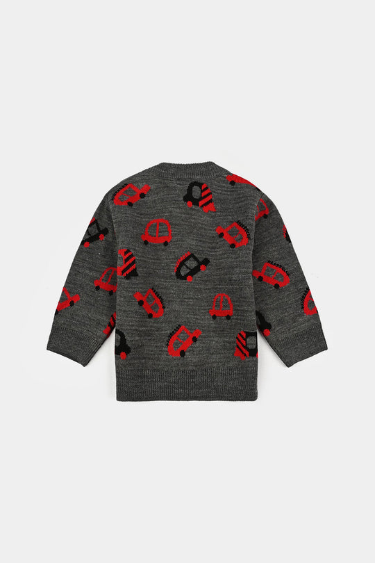 Infant Boys Acrylic Sweater-Little Cars - CHARCOAL