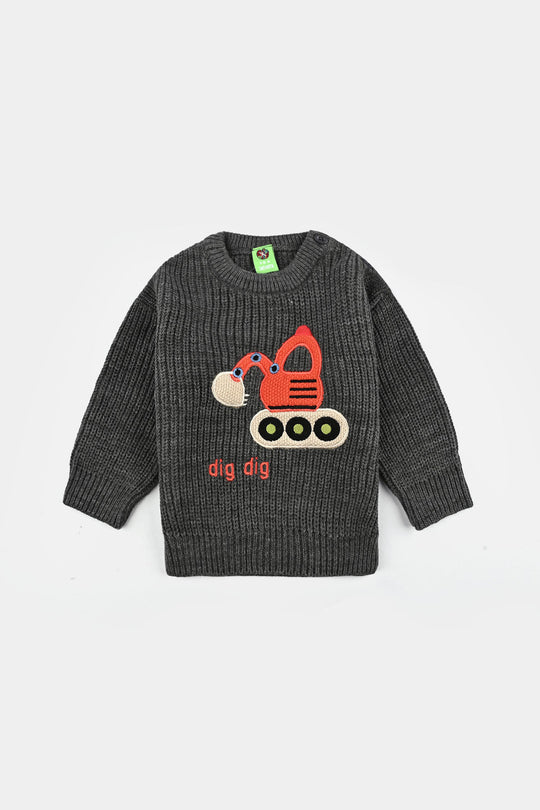 Infant Boys Acrylic Sweater-Dig Dig-GREY