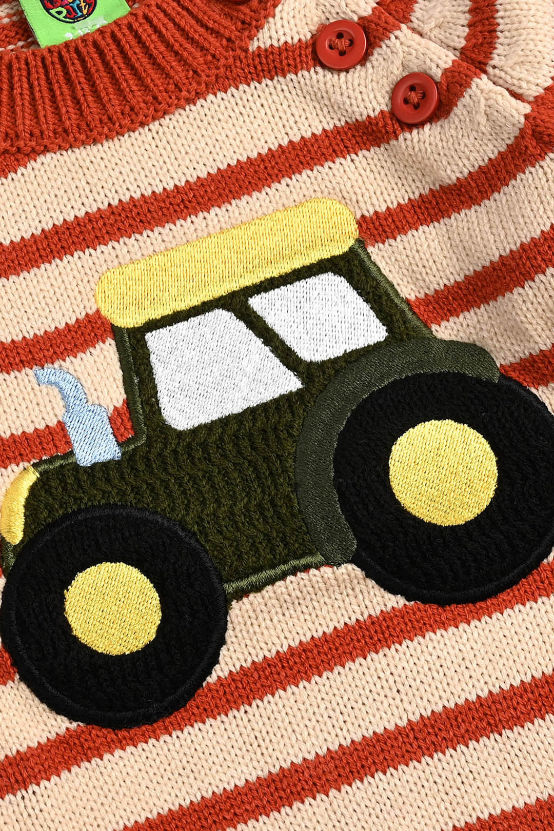 Infant Boys Acrylic Sweater-Tractor - Rust