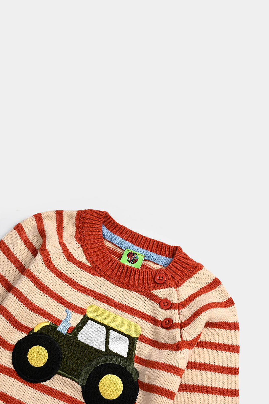 Infant Boys Acrylic Sweater-Tractor - Rust