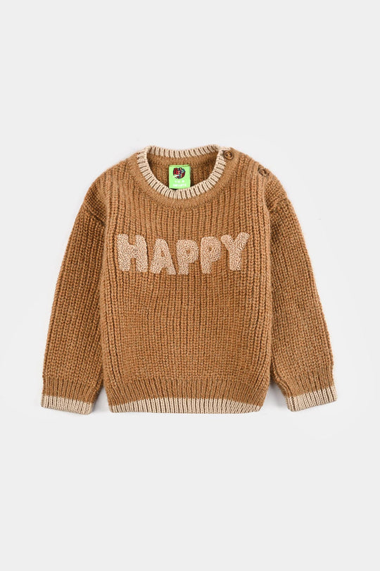 Infant Boys Acrylic Sweater-Happy-Lt.Brown