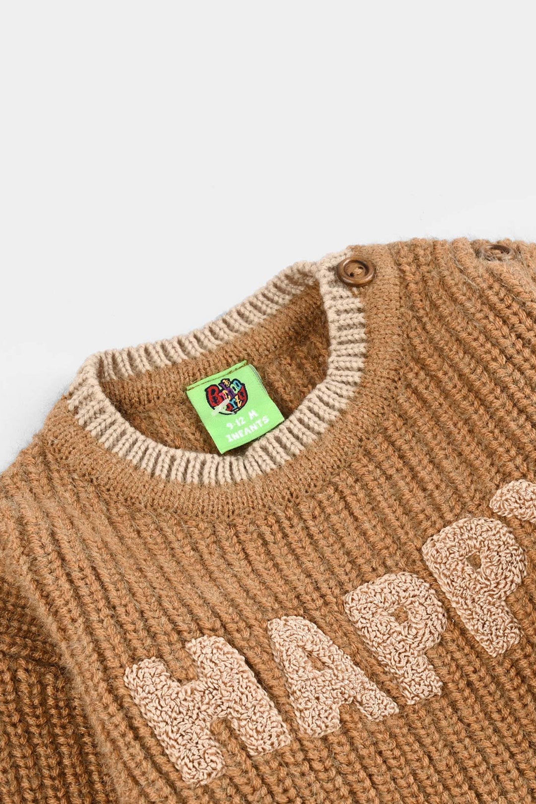 Infant Boys Acrylic Sweater-Happy-Lt.Brown