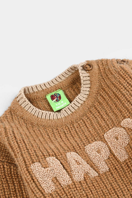 Infant Boys Acrylic Sweater-Happy-Lt.Brown