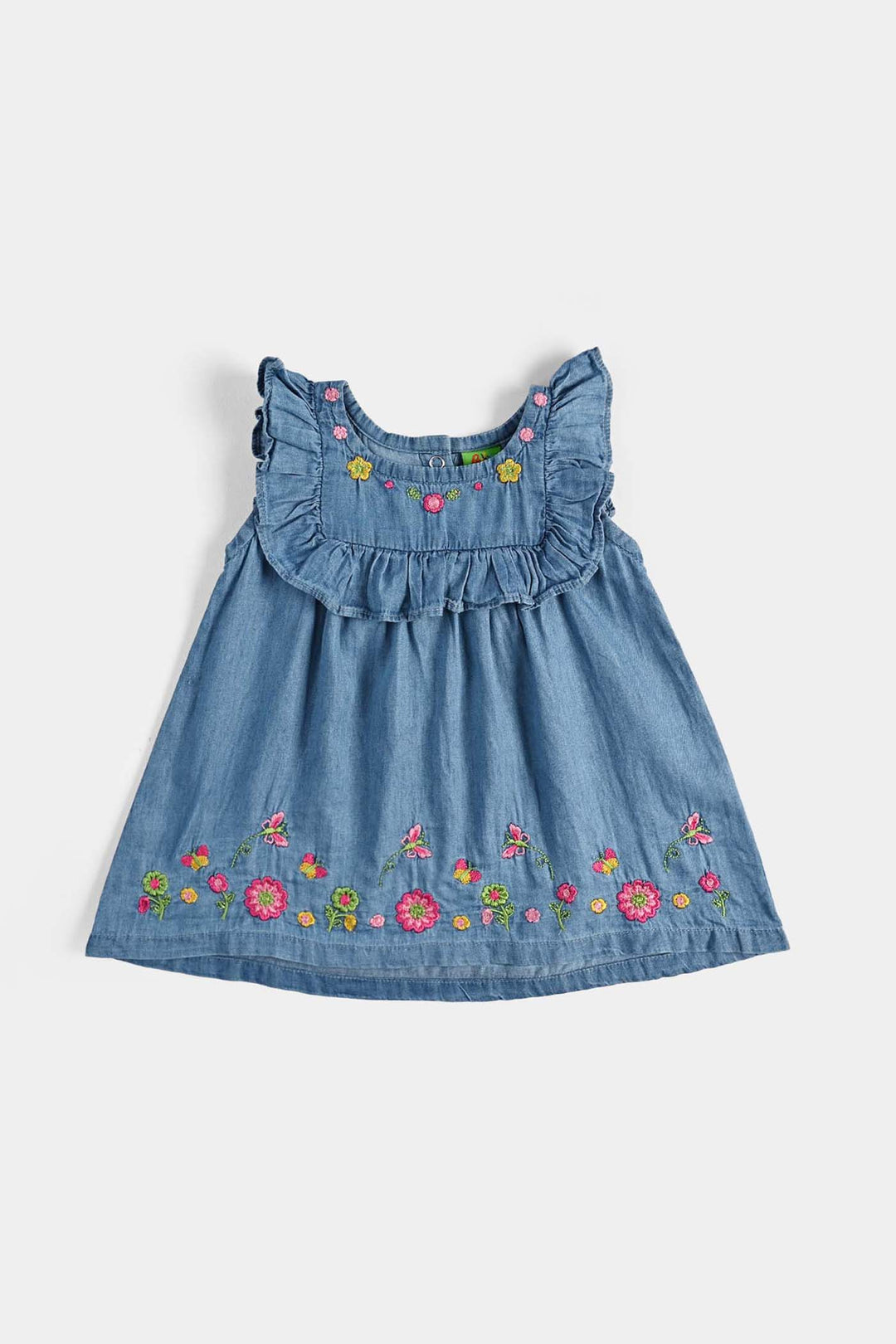 Infant Girls Denim Viscose Emb Top Butterfly Garden-Mid Blue