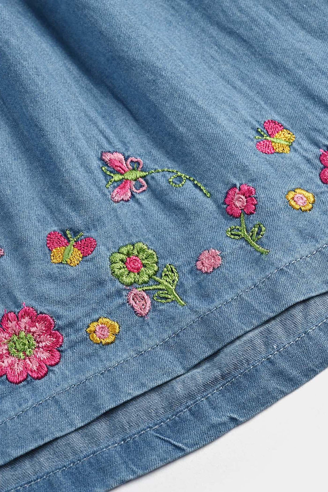Infant Girls Denim Viscose Emb Top Butterfly Garden-Mid Blue