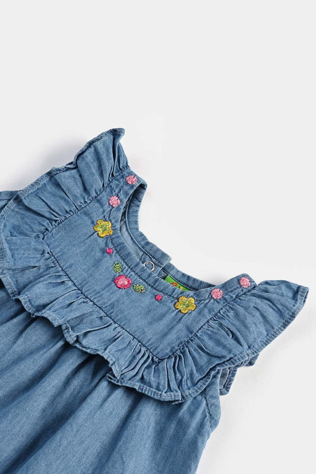 Infant Girls Denim Viscose Emb Top Butterfly Garden-Mid Blue