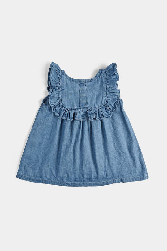 Infant Girls Denim Viscose Emb Top Butterfly Garden-Mid Blue