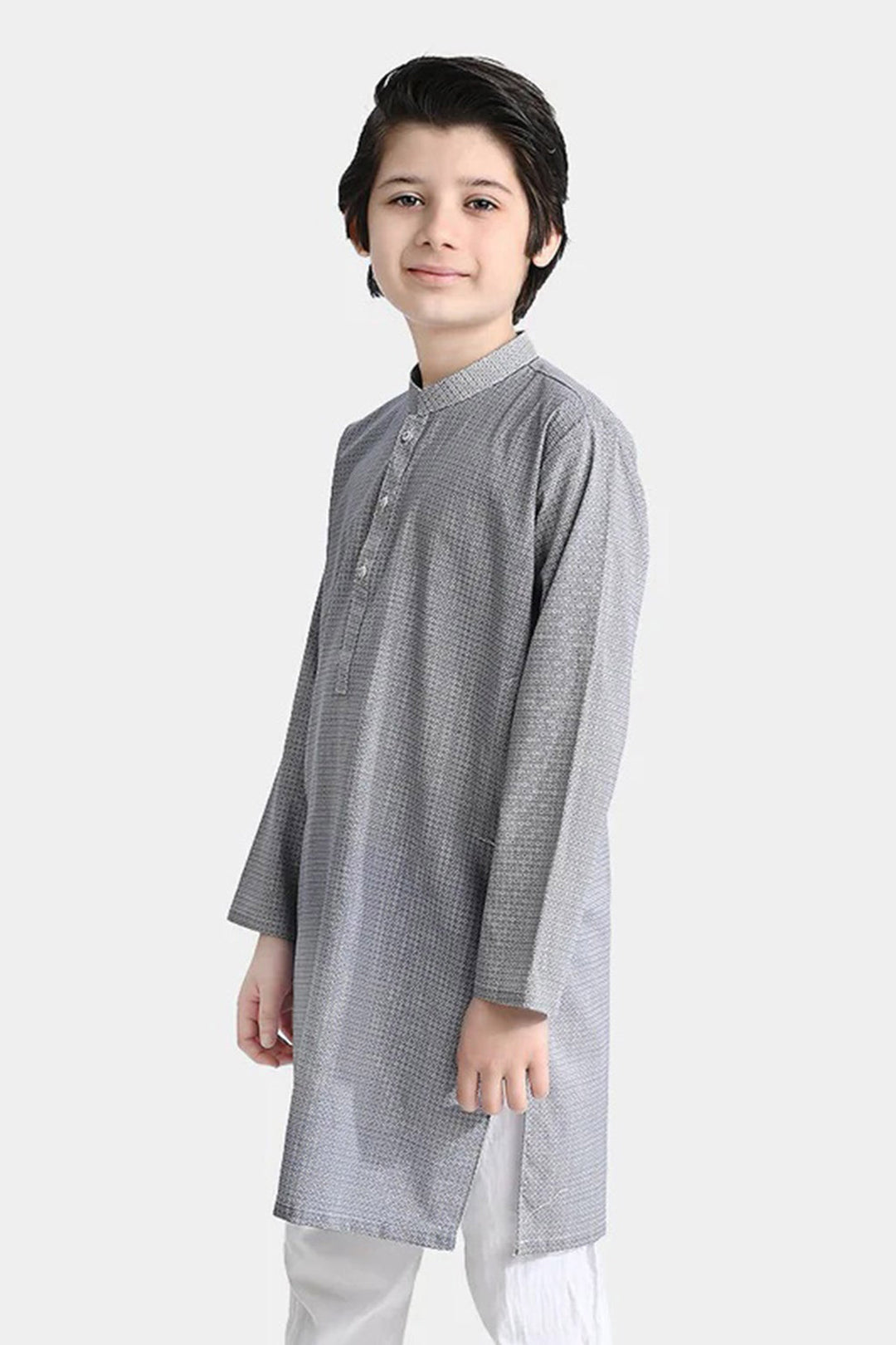 Boys Cotton Printed Kurta (Geometrical)-L.grey