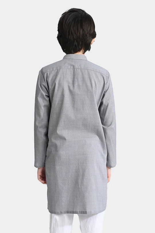 Boys Cotton Printed Kurta (Geometrical)-L.grey