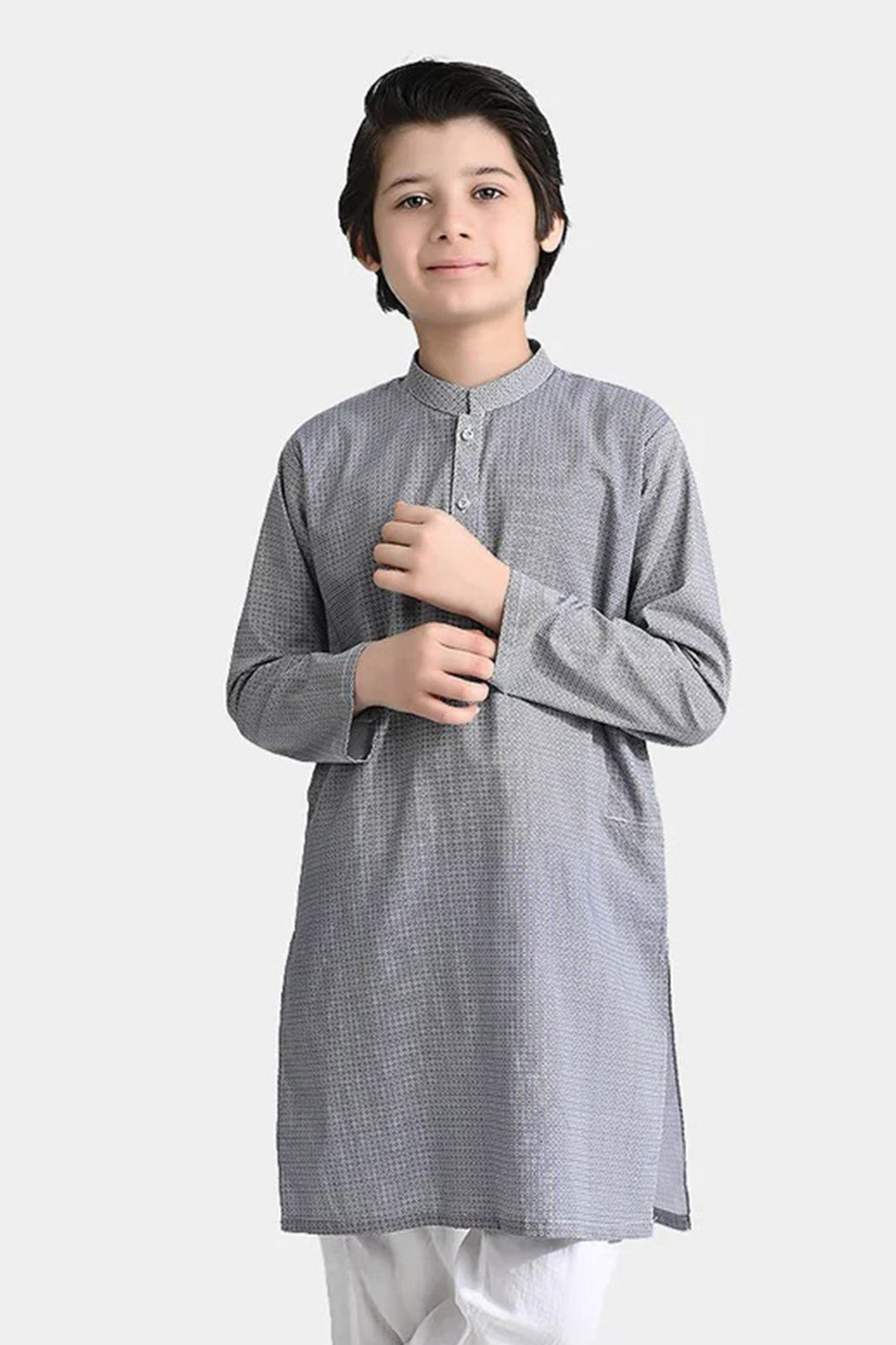 Boys Cotton Printed Kurta (Geometrical)-L.grey