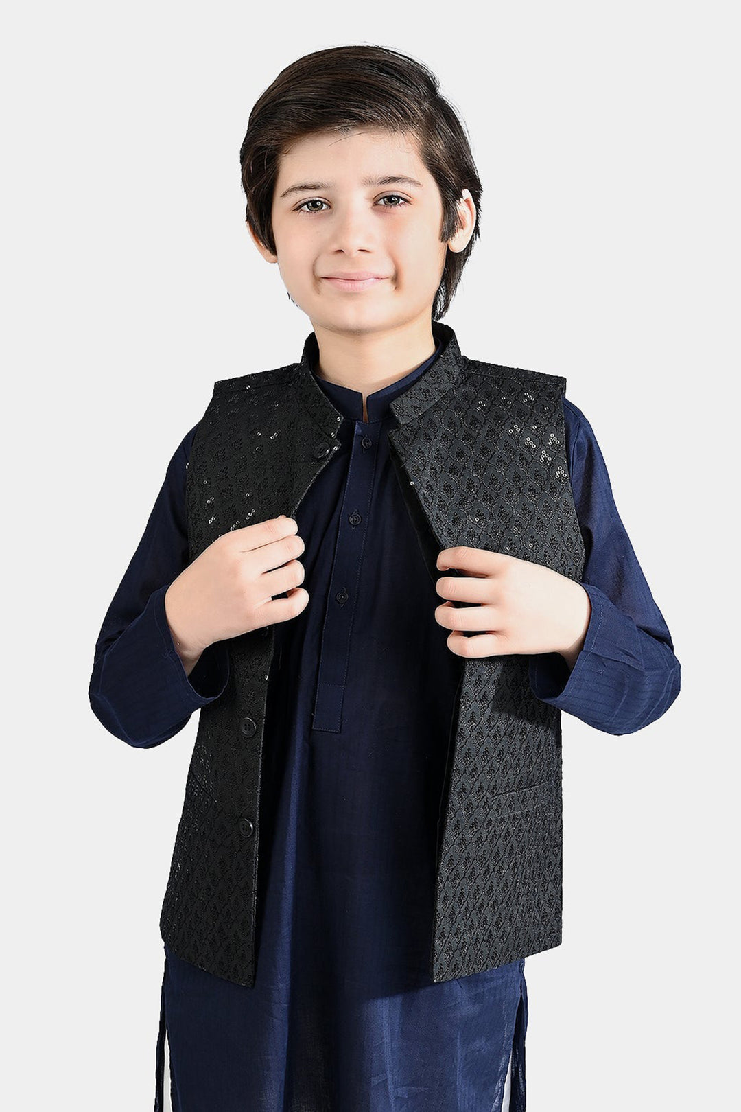 Boys Poly Viscose Waistcoat (Monotone)-BLACK