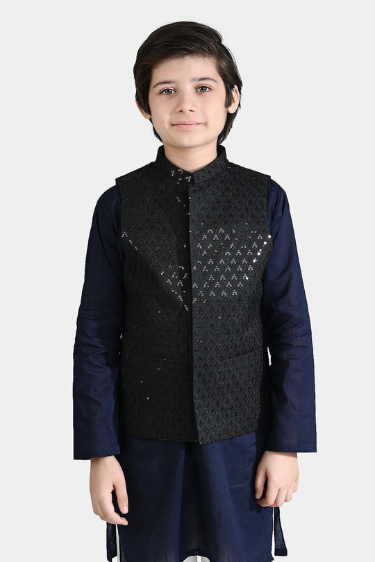 Boys Poly Viscose Waistcoat (Monotone)-BLACK