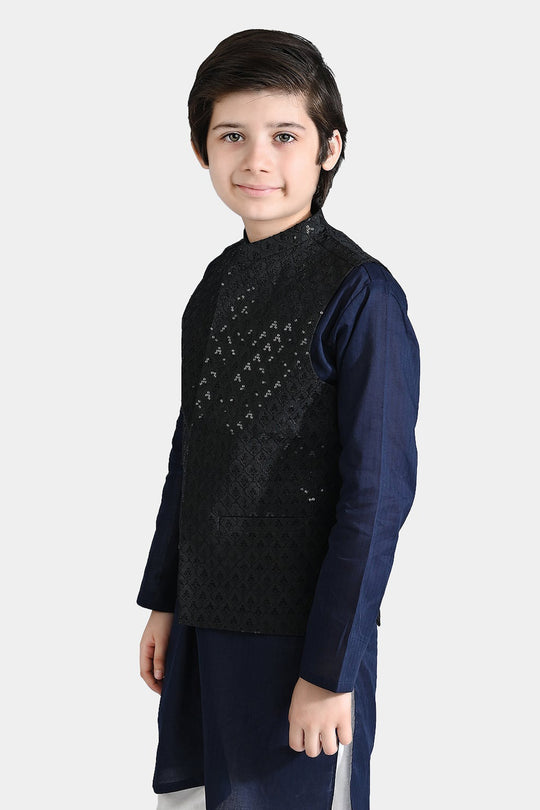 Boys Poly Viscose Waistcoat (Monotone)-BLACK