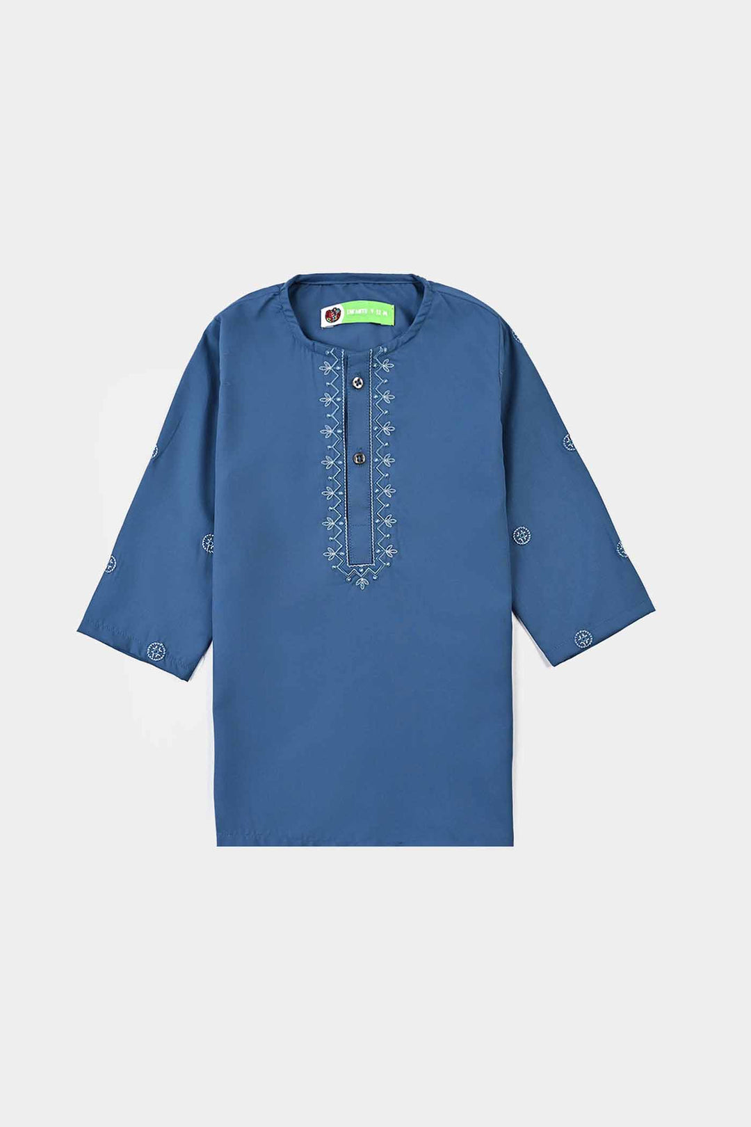 Infant Boys Cotton Kurta Pajama Suit (Floral EMB)-T.Blue