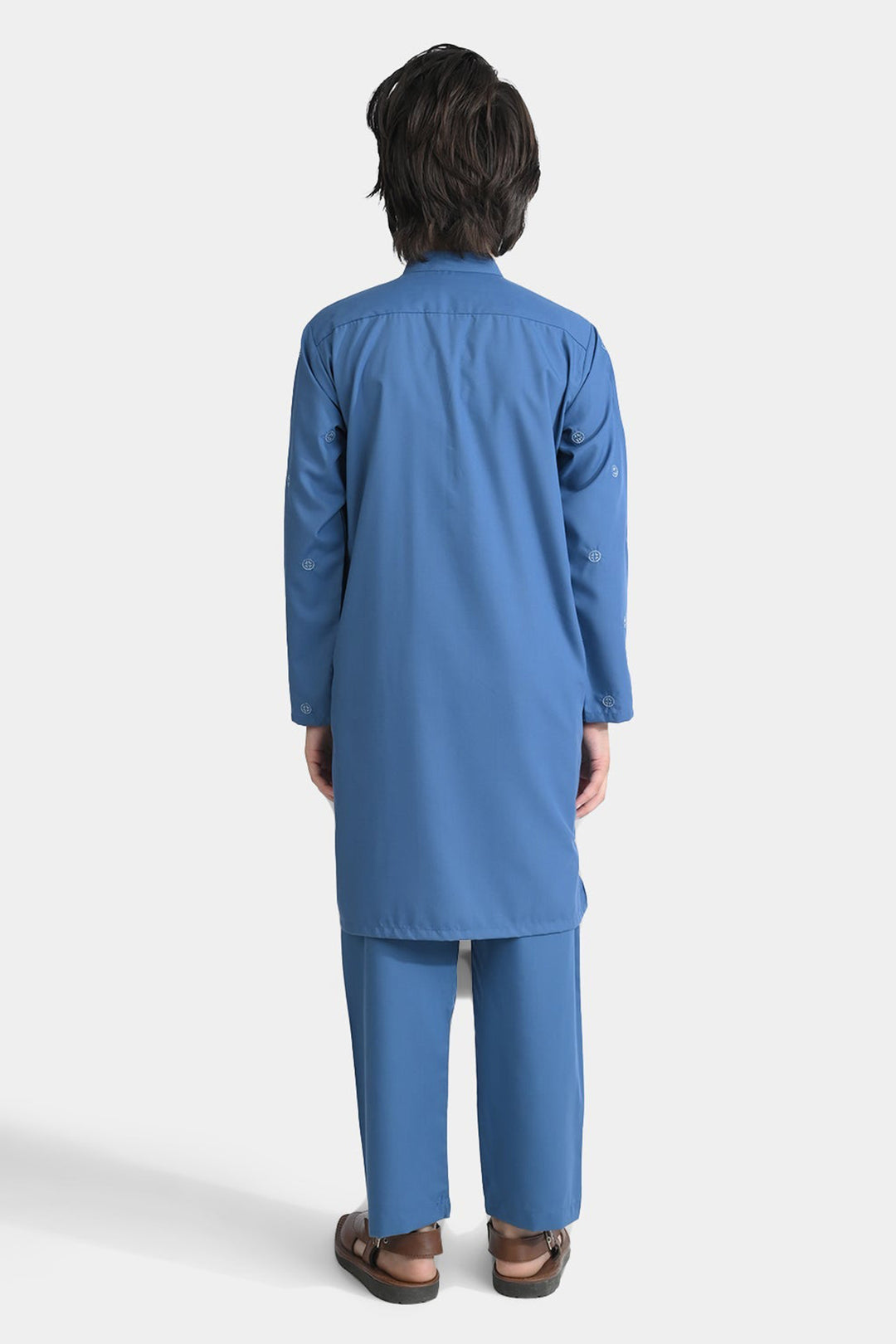 Boys Cotton Kurta pajama Suit (Floral EMB)-T.Blue