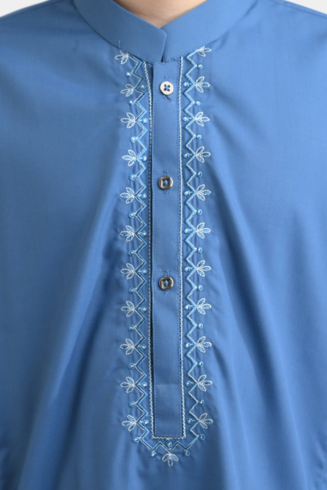 Boys Cotton Kurta pajama Suit (Floral EMB)-T.Blue