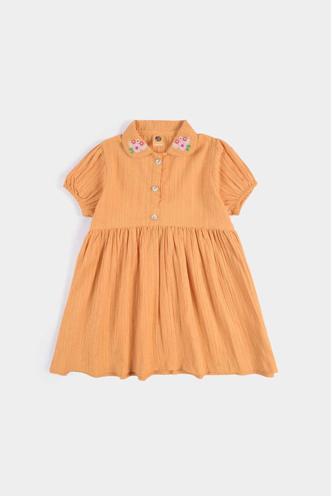 Girls Poly Cotton Casual Frock Mustard Crinkle-Mustard