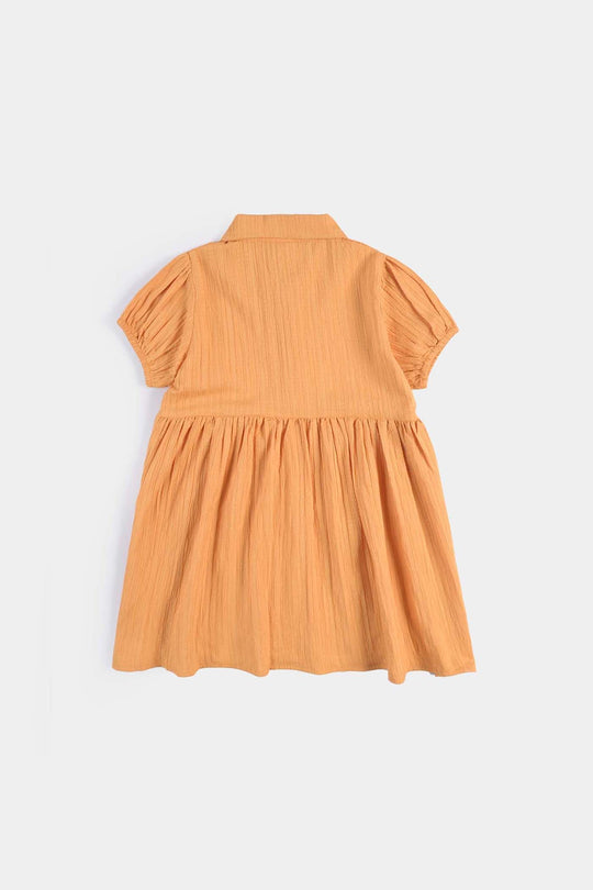 Girls Poly Cotton Casual Frock Mustard Crinkle-Mustard