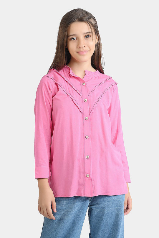Girls Poly Cotton Casual Top Glitter Pink