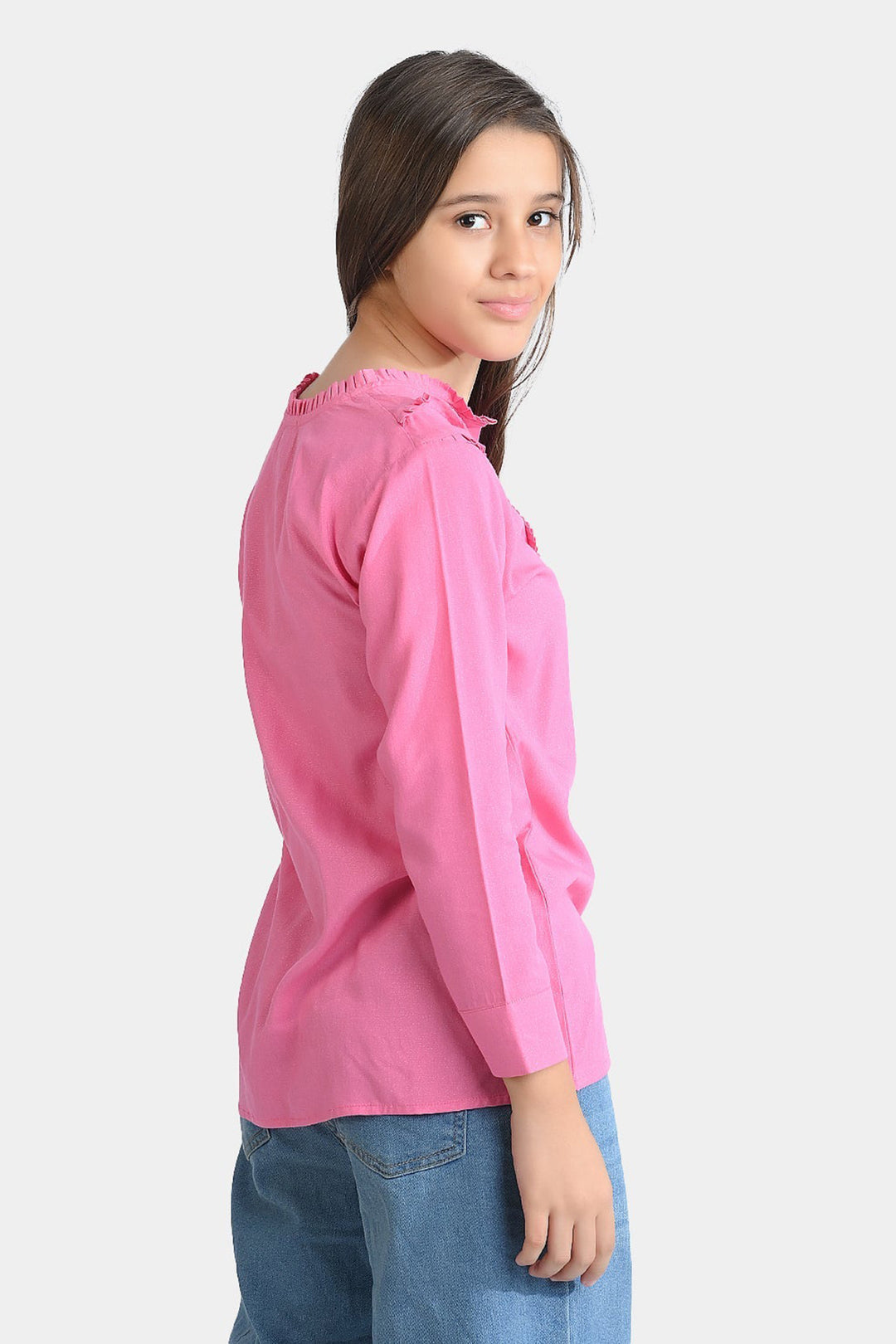 Girls Poly Cotton Casual Top Glitter Pink