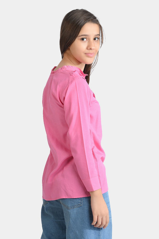 Girls Poly Cotton Casual Top Glitter Pink