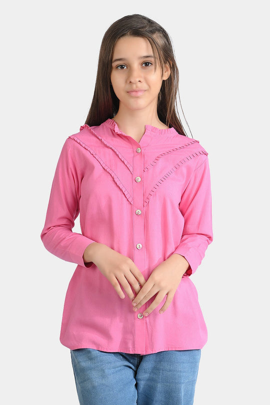 Girls Poly Cotton Casual Top Glitter Pink