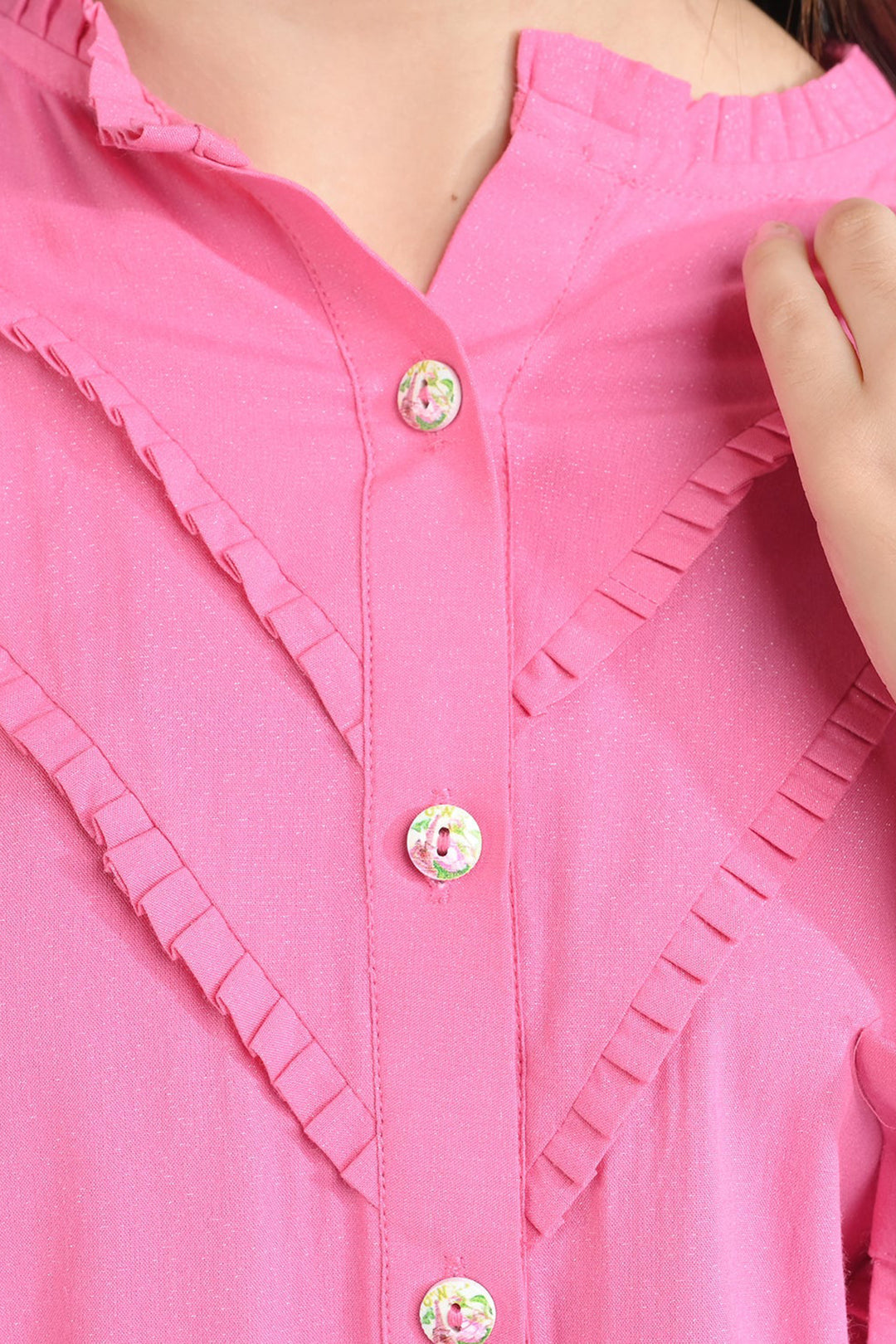 Girls Poly Cotton Casual Top Glitter Pink