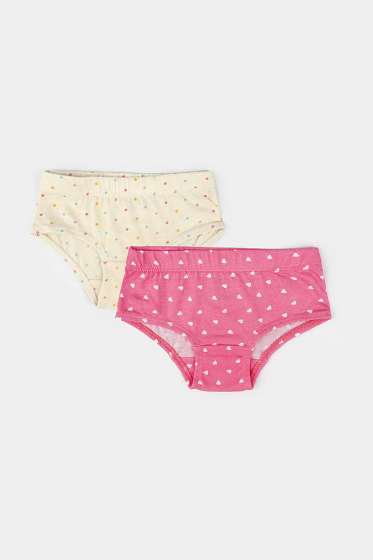 Girls Cotton Jersey Panties Pack Of 2-Hearts & DOT-H.Pink/Vanilla