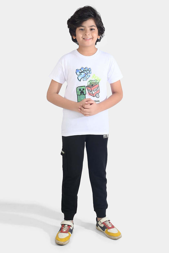 Boys Jersey/Terry 2 Piece Suit - White/Black