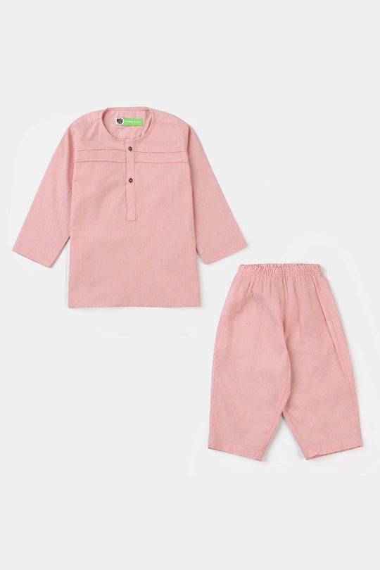 Infant Boys Yarn Dyed Shalwar Suit (Front Pleat)-Peach