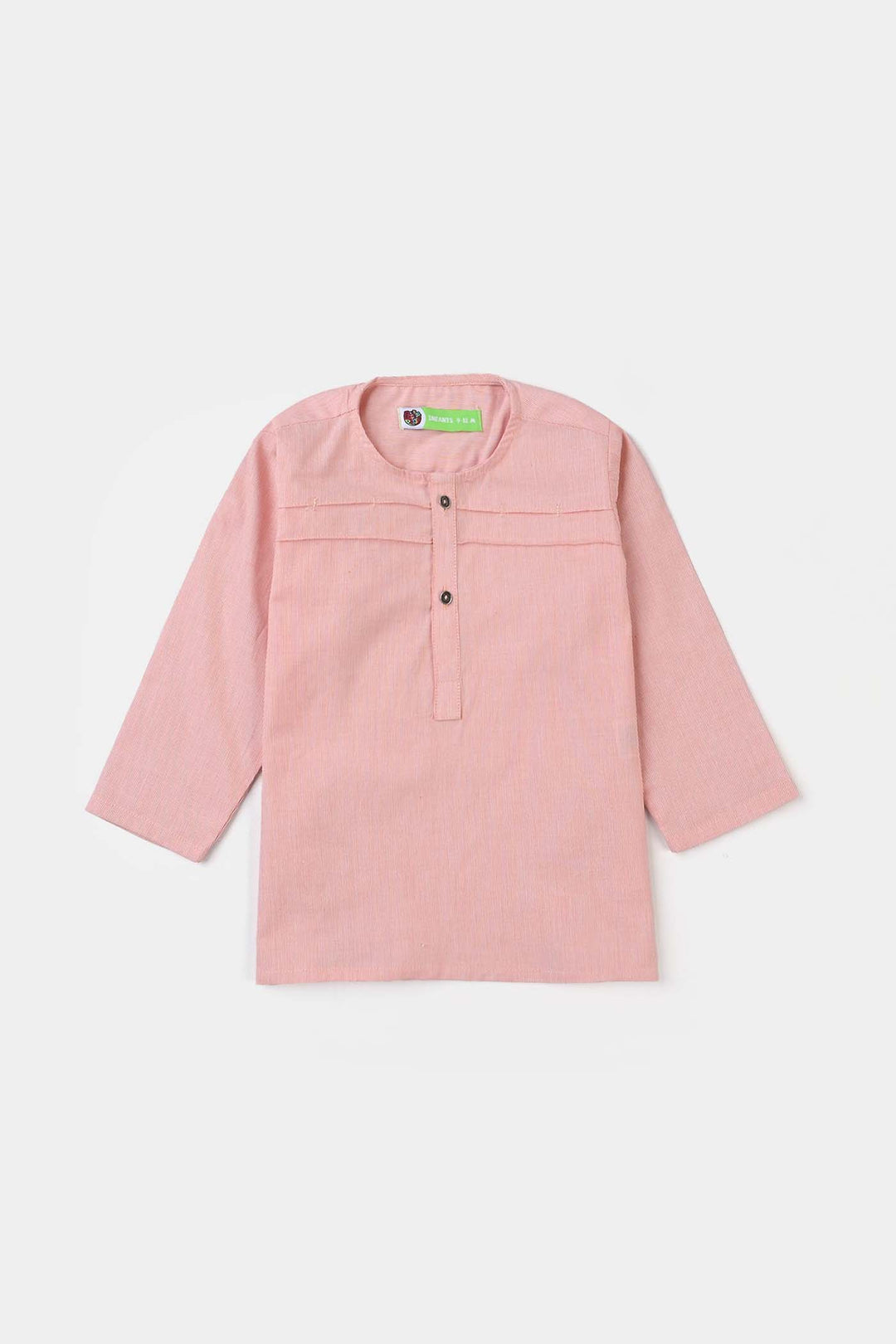 Infant Boys Yarn Dyed Shalwar Suit (Front Pleat)-Peach