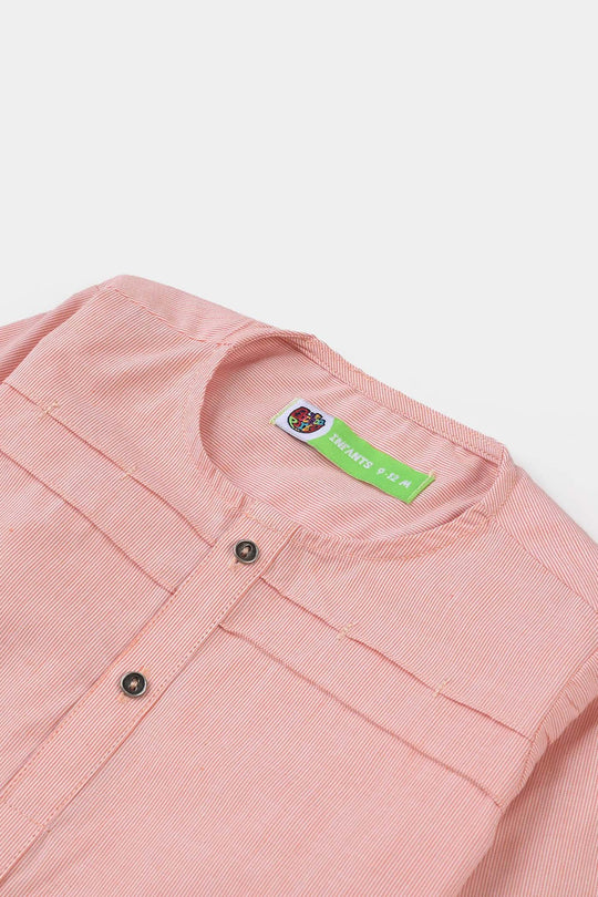 Infant Boys Yarn Dyed Shalwar Suit (Front Pleat)-Peach